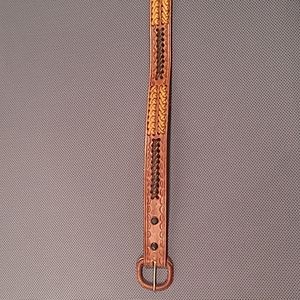 Tan Leather Tooled Woven Belt 38